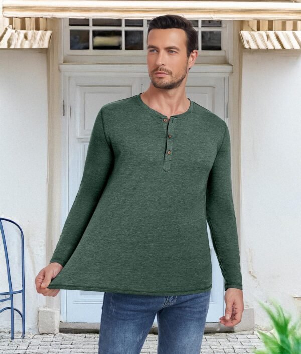 Men's Casual Slim Fit Long Sleeve Henley T-Shirts - Image 4