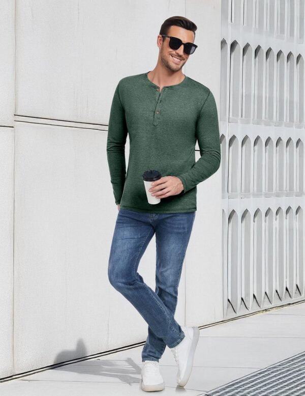 Men's Casual Slim Fit Long Sleeve Henley T-Shirts - Image 3