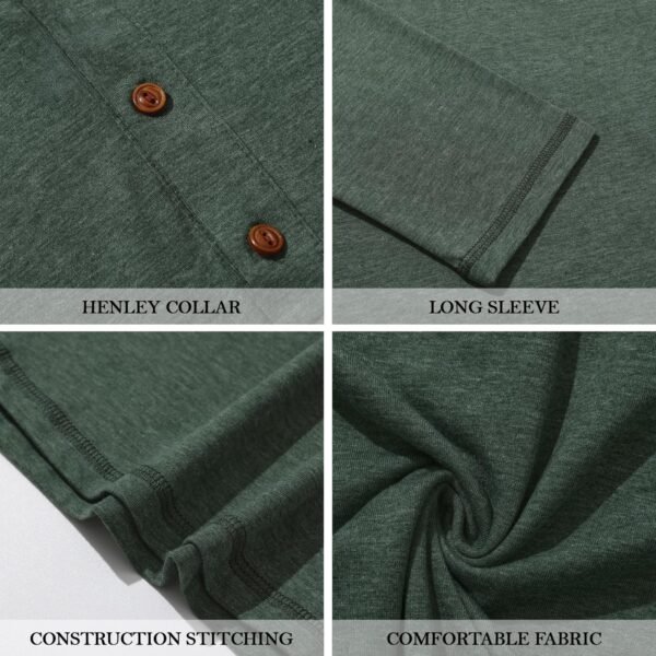 Men's Casual Slim Fit Long Sleeve Henley T-Shirts - Image 2